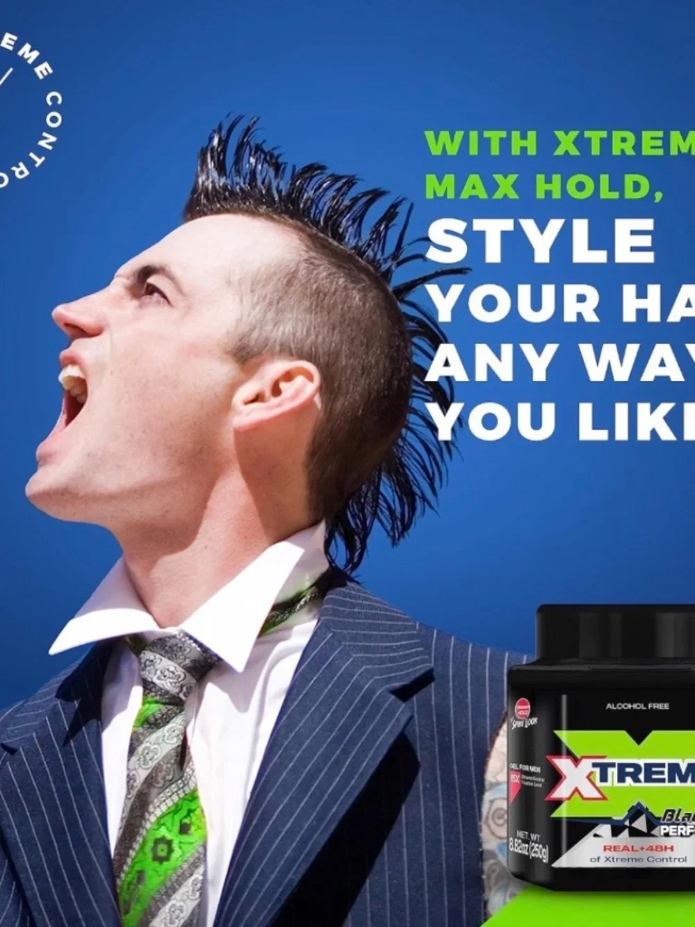 Xtreme Black Performance Hair Gel Real + 48H of Xtreme Control 8.81 Oz